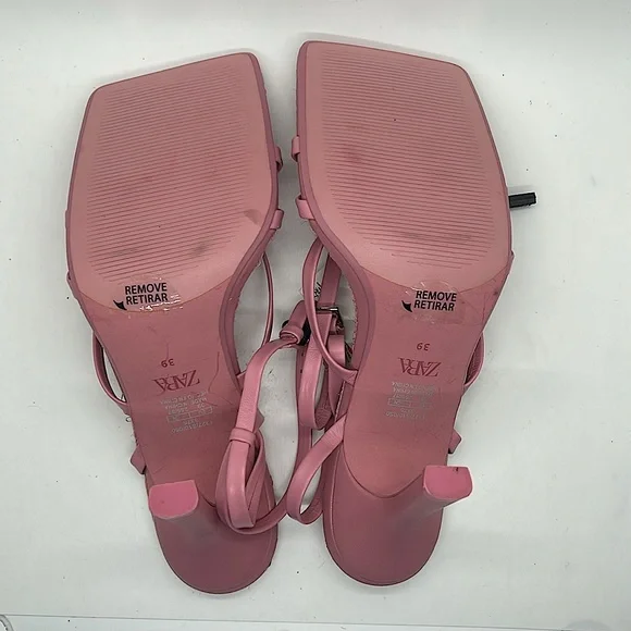 Zara Sexy Light Pink Strappy Leather High Heels Shoes **Size 39/US 8** 🌸🌸 - Picture 6 of 9